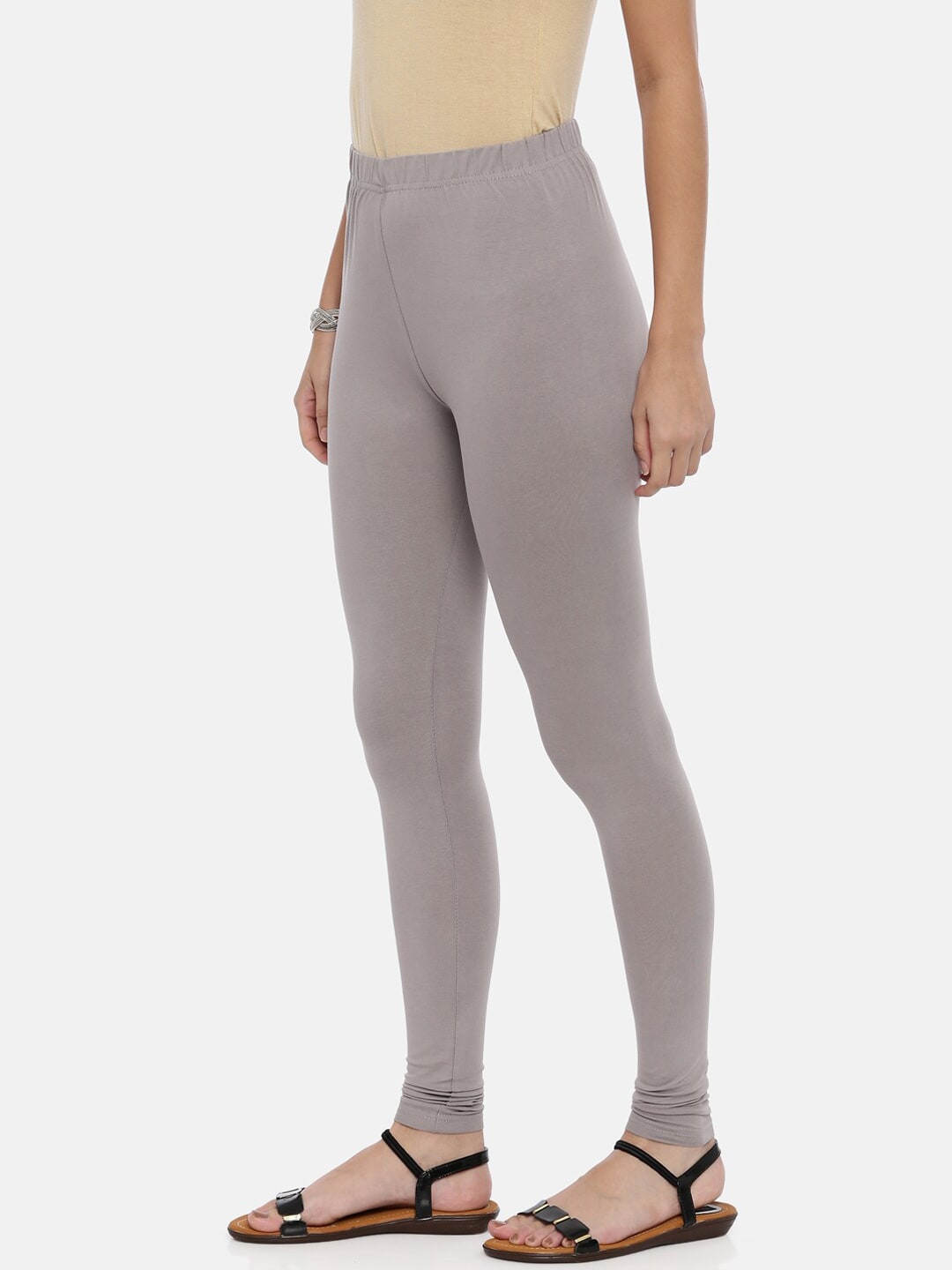 Souchii Women Grey Solid Slim-Fit Churidar-Length Leggings - Distacart