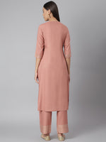 Thumbnail for Khushal K Women Peach-Coloured Slim Fit Yoke Design Kurta with Palazzos - Distacart