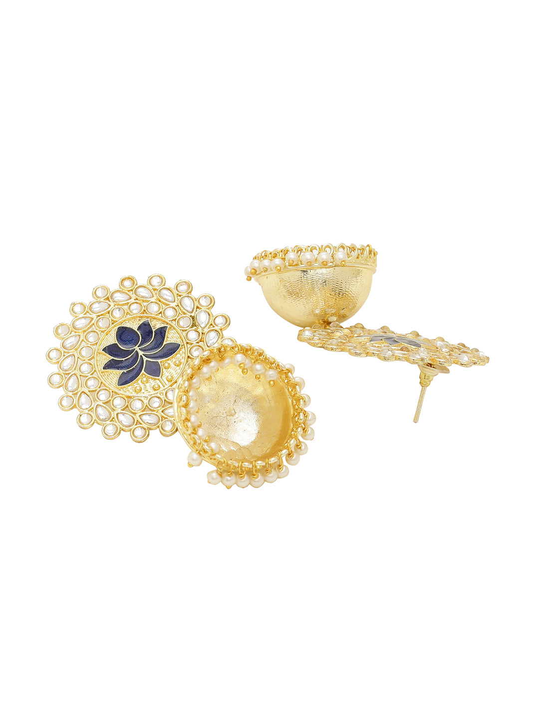 Shoshaa Gold-Plated Navy Blue Kundan-Studded Classic Jhumkas - Distacart
