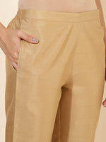 Thumbnail for Janasya Women's Gold Crepe Silk Yoke Embroidery Festive Straight Kurta Set - Distacart