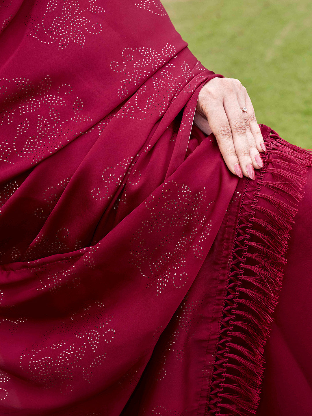 Tikhi Imli Embellished Half and half Satin Saree With Tassels - Distacart