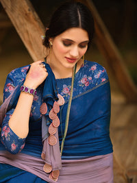 Thumbnail for Saree Mall Blue & Mauve Ombre Dyed Sarees - Distacart
