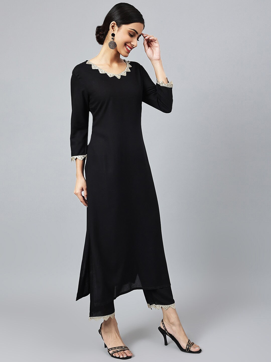 Khushal K Women Black Sequinned Kurta with Trousers & With Dupatta - Distacart