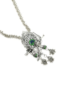 Thumbnail for Mominos Fashion Johar Kamal Oxidised Silver-Plated Brass Finish Bansuri Long Necklace For Women (Silver) - Distacart