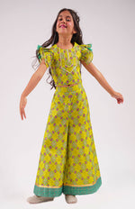 Thumbnail for Lil Drama Raangoli Crop Top With Palazzo Co-Ordinate Set - Green - Distacart