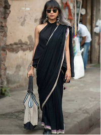 Thumbnail for Suta Black Solid Mul Cotton Saree - Distacart