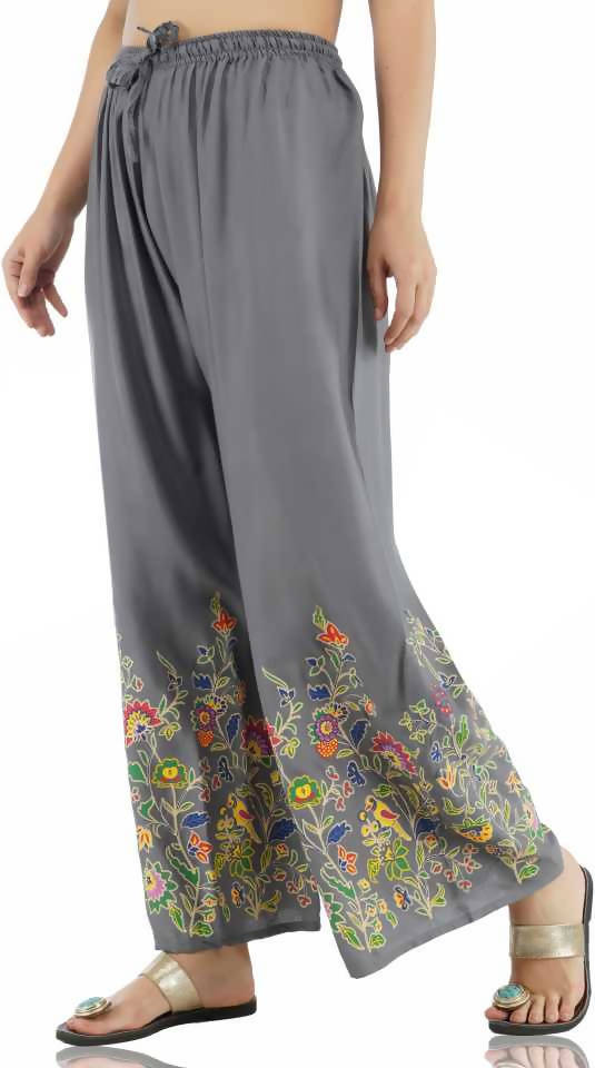 Mominos Fashion Grey Floral Design Palazzo
