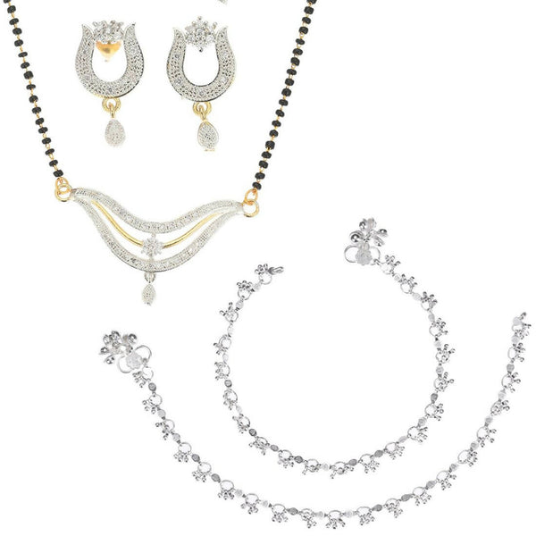 AanyaCentric Gold-plated Mangalsutra Pendant Earring Set & Silver Plated Anklet - Distacart
