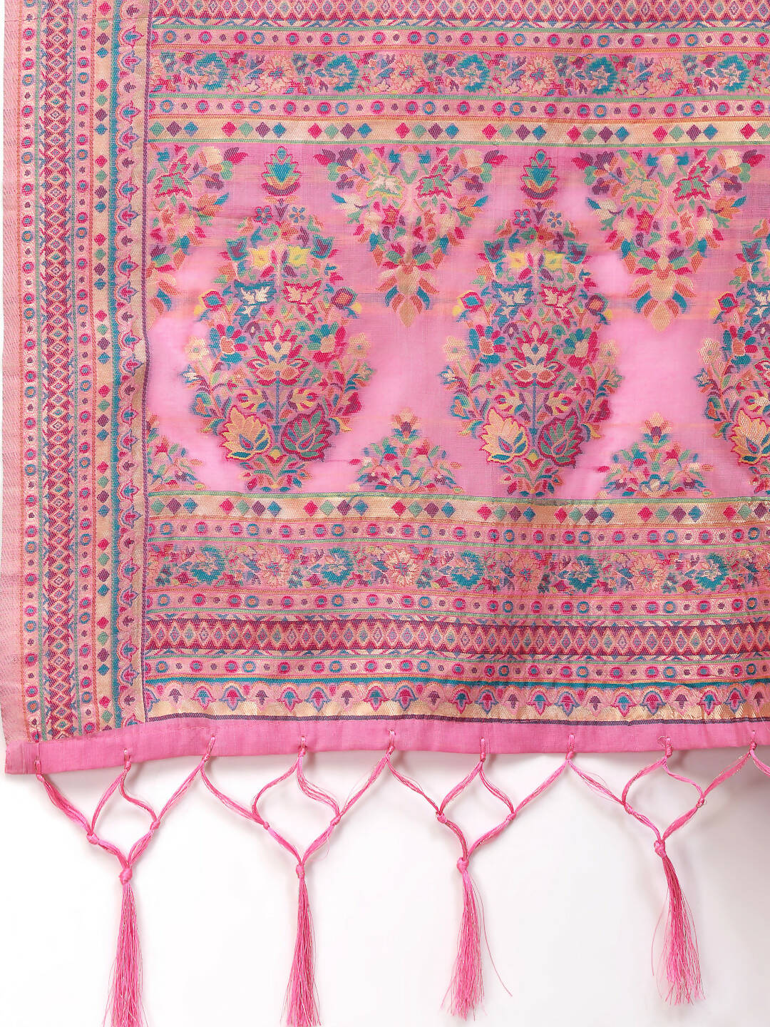 Pink Silk Blend Woven Design Saree With Unstitched Blouse Piece - Aloki - Distacart