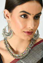 Thumbnail for Mominos Fashion Johar Kamal Oxidised Silver-Plated Meena Work Choker Set - Distacart