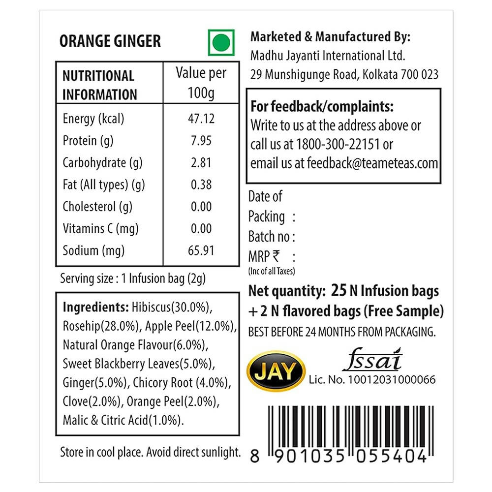 TE-A-ME Rejuvenate Orange Ginger Infusion Tea Bags - Distacart