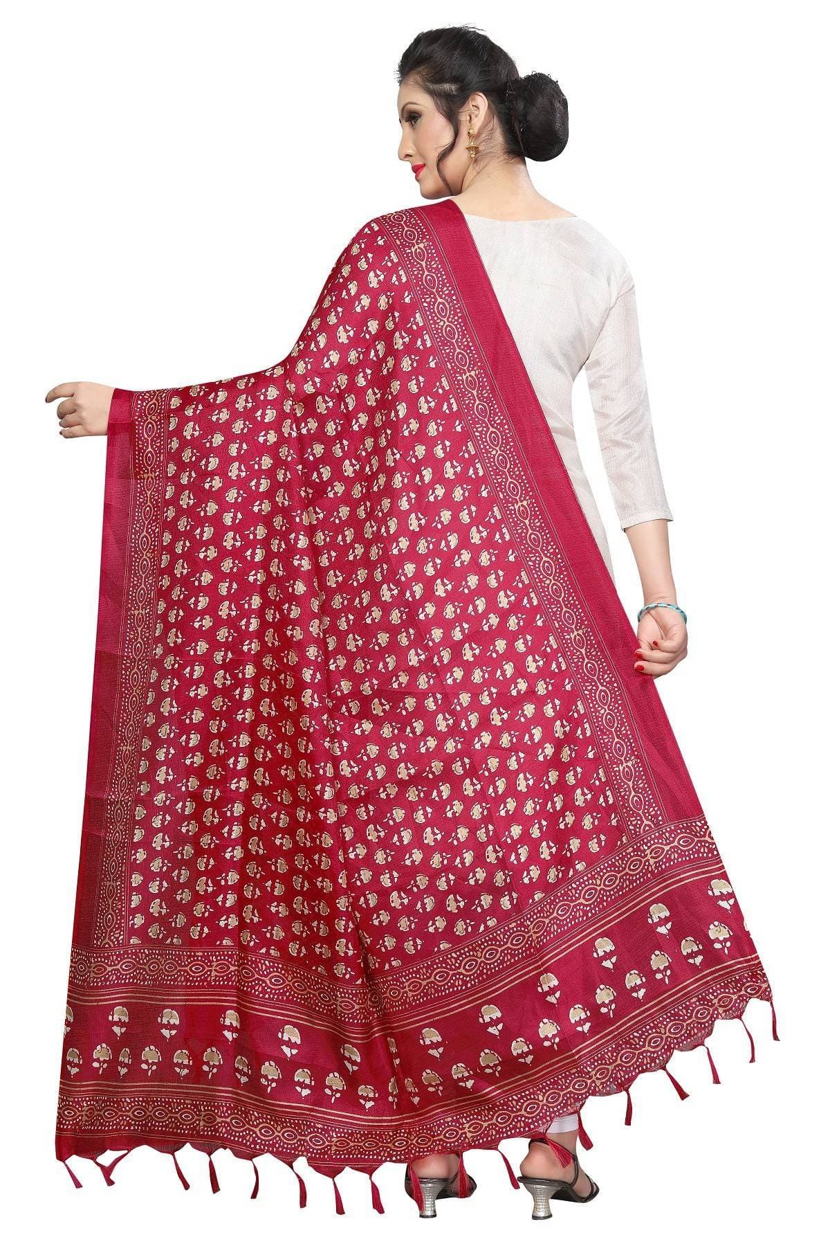 Vamika Red Printed Khadi Bhagalpuri Latest Dupatta