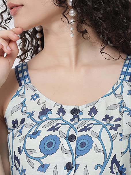 NOZ2TOZ Blue Floral Printed Dress - Distacart