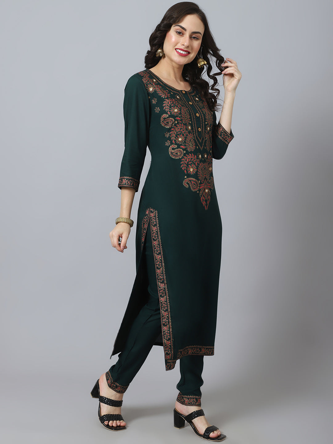 NOZ2TOZ Bottle Green Chinkankari Kurta - Distacart