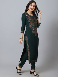 Thumbnail for NOZ2TOZ Bottle Green Chinkankari Kurta - Distacart