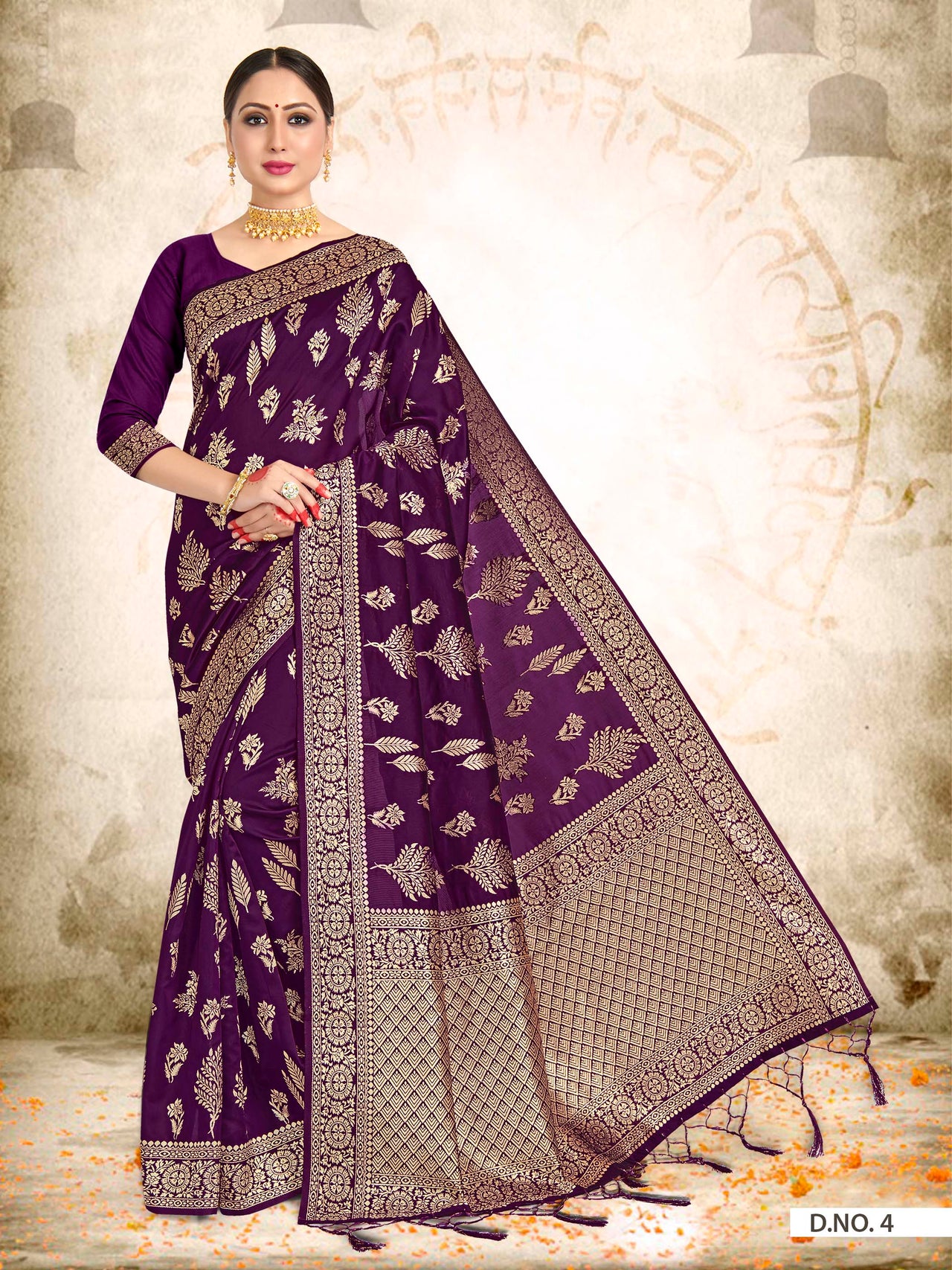 Vardha Wine Purple Woven Banarasi Saree