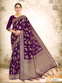 Thumbnail for Vardha Wine Purple Woven Banarasi Saree