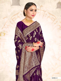 Thumbnail for Vardha Wine Purple Woven Banarasi Saree