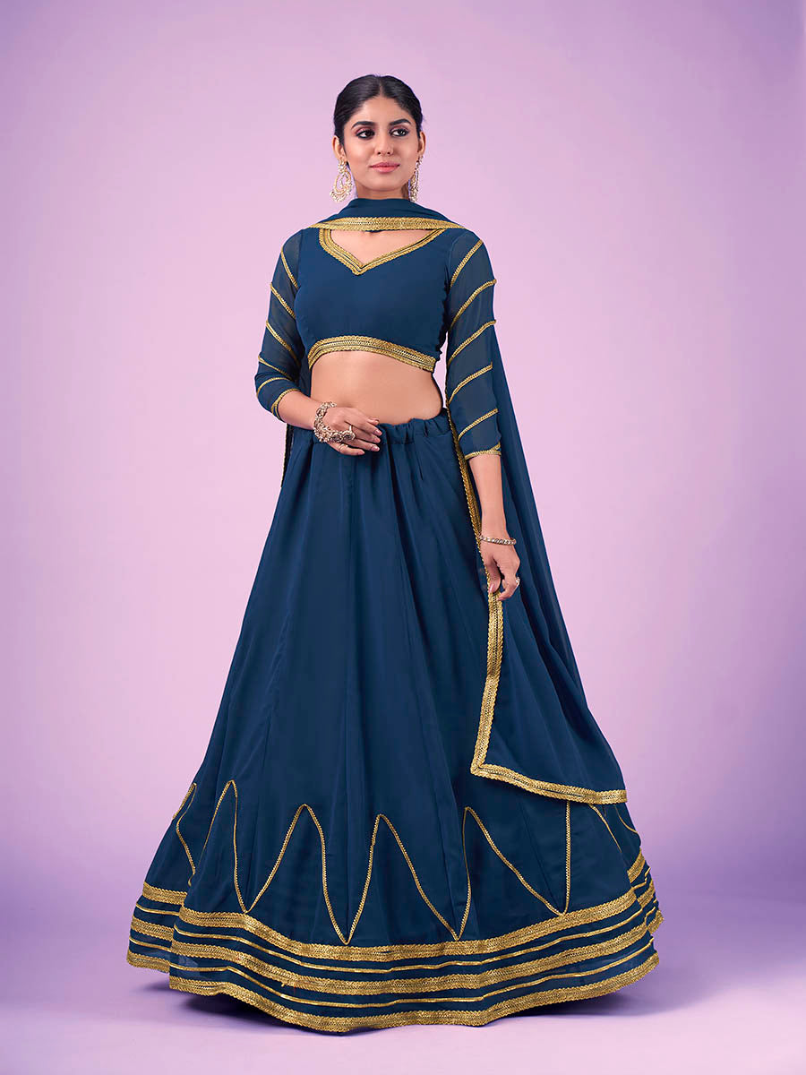 Myra Navy Blue Georgette Embroidered Designer Lehenga - Distacart