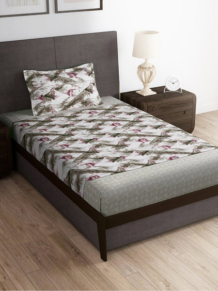 Story@home Brown & Pink Abstract Microfiber 180 TC Bedsheet With Pillow Cover - Distacart