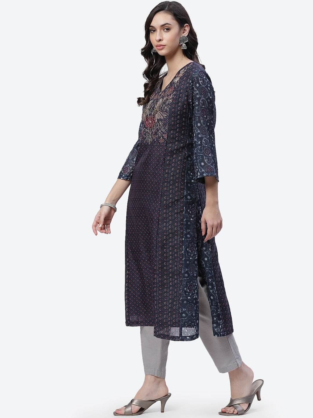 Biba Women Navy Blue Ethnic Motifs Printed Indigo Kurta - Distacart