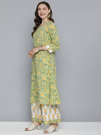 Thumbnail for HERE&NOW Floral Printed Regular Pure Cotton Kurta with Palazzos & With Dupatta - Distacart