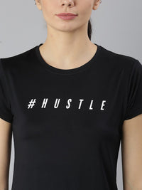 Thumbnail for MKH Women Black Typography Printed Dri-FIT Sports T-shirt - Distacart