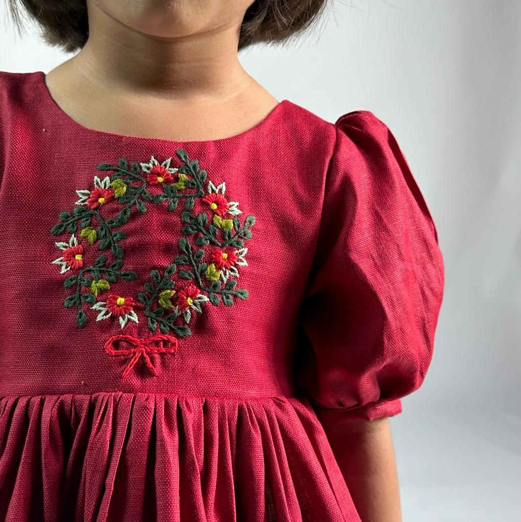 ArthLife Maroon Wreath Partywear Dress - Distacart