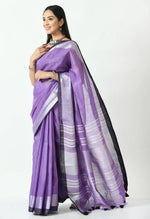Thumbnail for Mominos Fashion Moeza Purple & Black Bhagalpuri Handloom Silk Linen Saree with unstitched Blouse piece - Distacart
