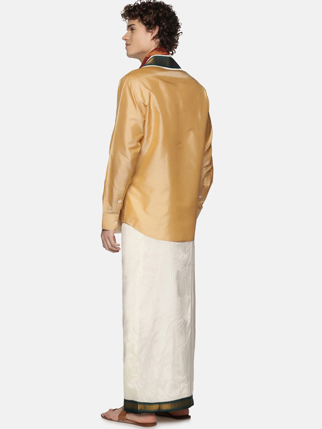 Sethukrishna Men Cream-Colored Solid Dhotis With Angavastram - Distacart