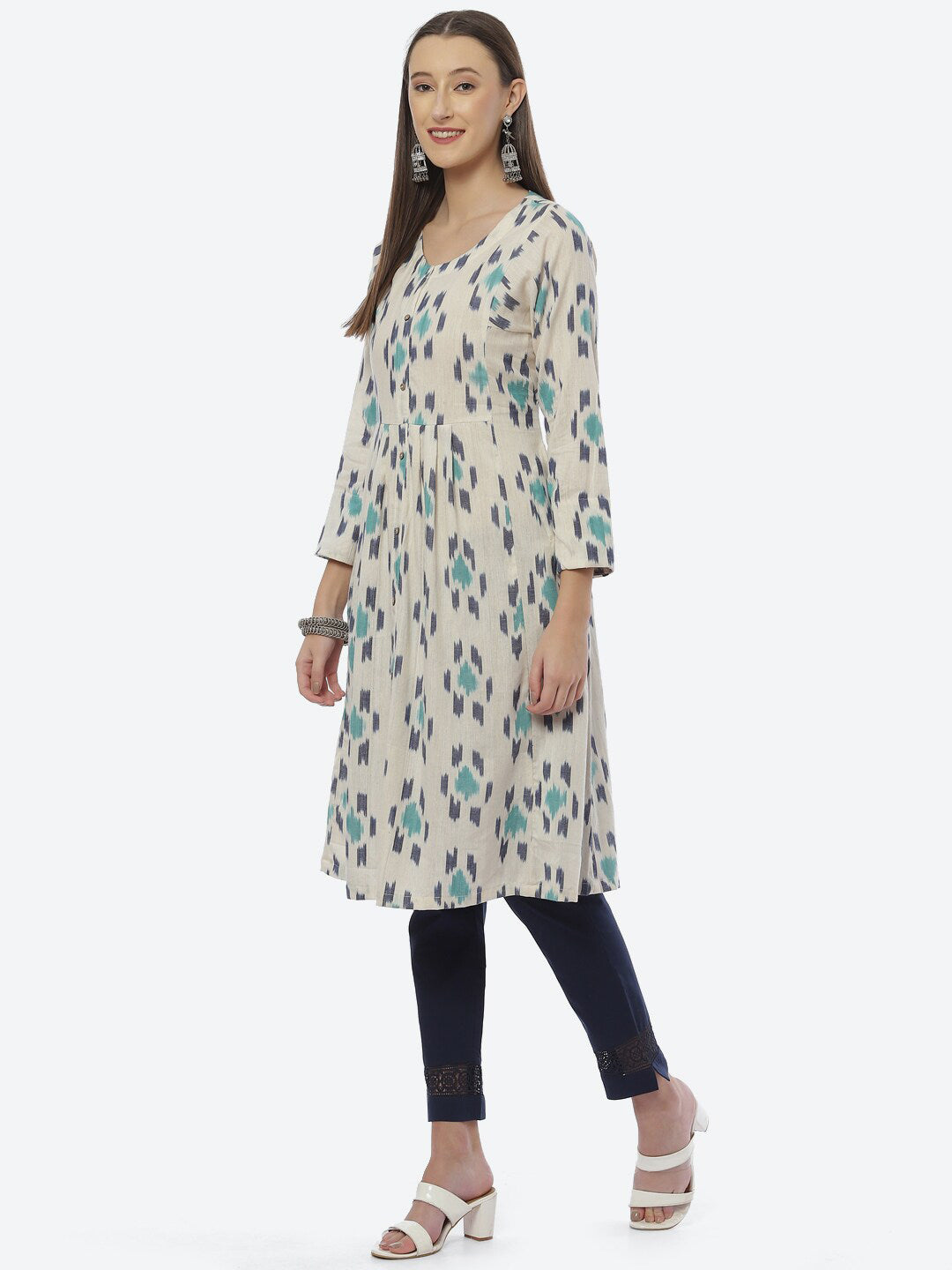 Biba Women Off White Floral Printed Kurta - Distacart