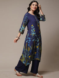 Thumbnail for Biba Floral Printed Thread Work Beads Detail A-Line Asymmetric Kurta - Distacart