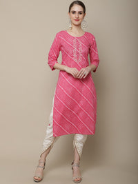 Thumbnail for Sangria Women Pink Leheriya Striped Kurta - Distacart
