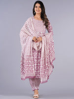 Thumbnail for Kalini Geometric Printed Pure Cotton Kurta with Salwar & Dupatta - Distacart