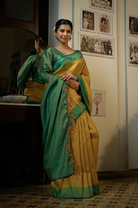 Thumbnail for Vardha Canary Yellow Golden Zari Kanjeevaram Silk Saree