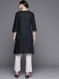 Thumbnail for Biba Women Black & Golden Ethnic Motifs Printed Pure Cotton Kurta with Trousers - Distacart