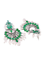Thumbnail for Shoshaa Silver-Plated Green Handcrafted Drop Earrings With Pearl - Distacart