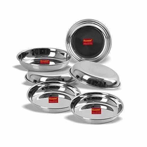 Stainless Steel Heavy Gauge Small Halwa Plates with Mirror finish - Set of 6pc - Distacart