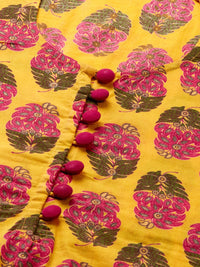 Thumbnail for HERE&NOW Women Yellow & Pink Ethnic Motifs Pure Cotton Printed Kurta - Distacart