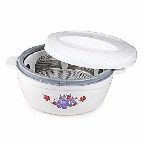 Roti Plus Plastic Casserole with Lid - White & Grey Color Combination - Distacart