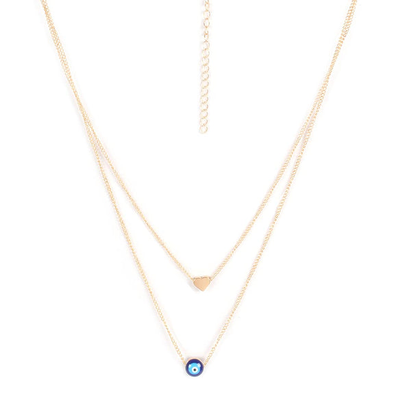 Gold-Toned Alloy Heart & Evil Eye Necklace - The Pari - Distacart