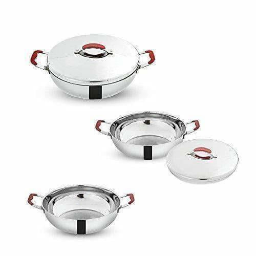 Stainless Steel Kadai with Lid - 2.5 Litres - Distacart