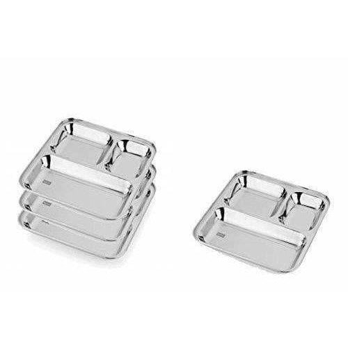 Stainless Steel 3 in 1 Plate with 3 Compartment - Set of 4 - Distacart