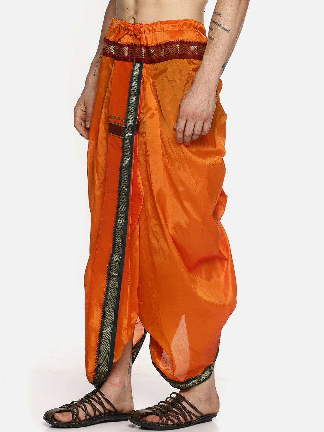 Sethukrishna Men Orange Solid Readymade Dhoti Pants With Angavastram - Distacart