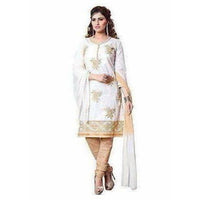Thumbnail for Cotton Embroidered Unstitched Salwar Suit - White - Distacart