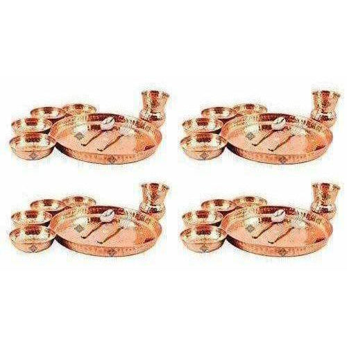 Traditional Design Copper Thali Multi cuisine Dinnerware Set, 8 Pieces - Distacart