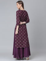 Thumbnail for Khushal K Women Purple Ethnic Motifs Printed Kurta with Skirt - Distacart