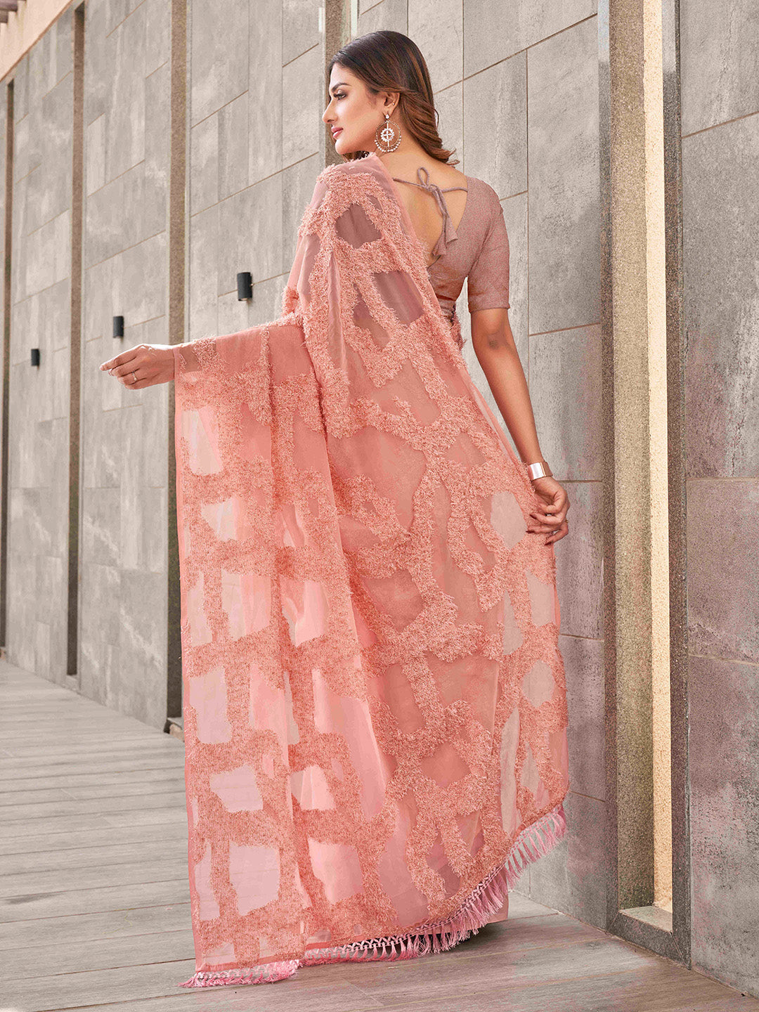 Tikhi Imli Peach Abstract Woven Design Half And Half Saree - Distacart
