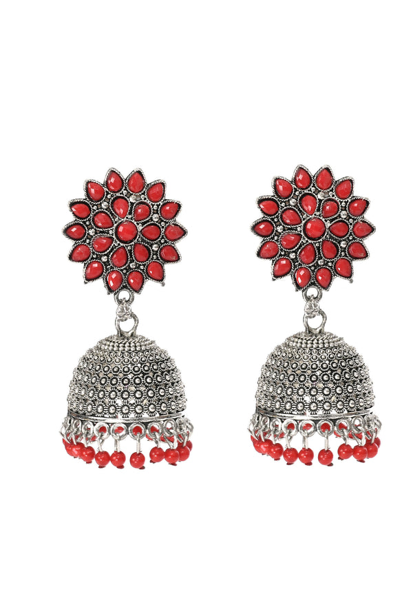 Mominos Fashion Johar Kamal Kundan Work Jhumka With Red Beads - Distacart