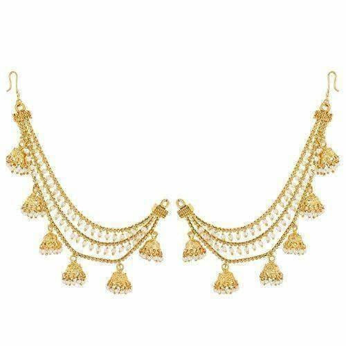 Gold Plated Long Hair Chain with with Small White Beads - Distacart